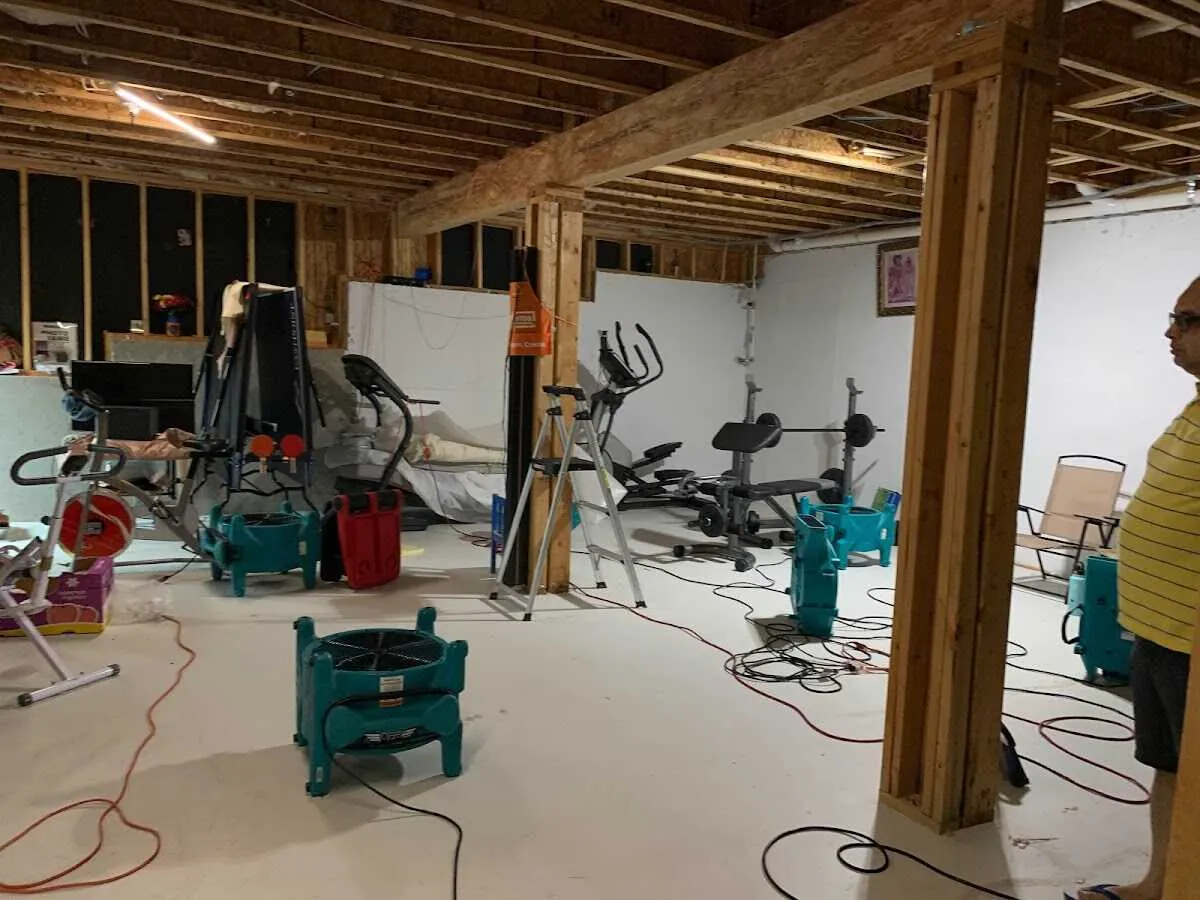 Basement drying equipment setup for Contents Cleaning & Restoration in Kings Mountain